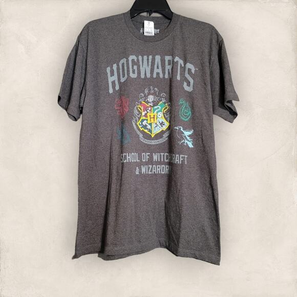 Harry Potter Grey Crewneck Short Sleeve Hogwarts School of Witchcraft & Wi - Picture 1 of 5